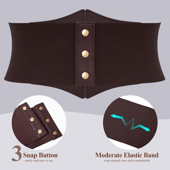 Women Corset Wide Stretch Waspie Elastic Waist Belt with Brown Buckle Gold